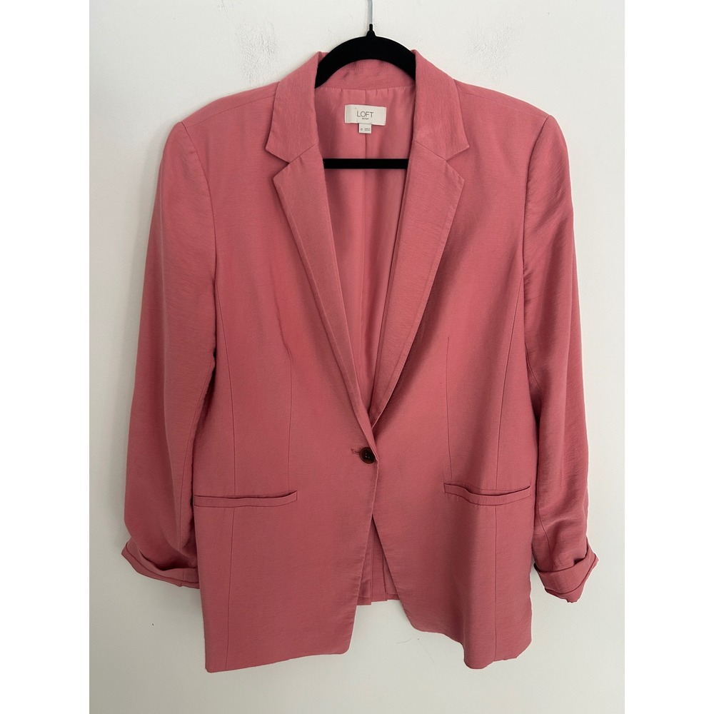 Loft Outlet Pink Single Button Blazer Jacket Womens 10 Dusty Rose Rayon Blend